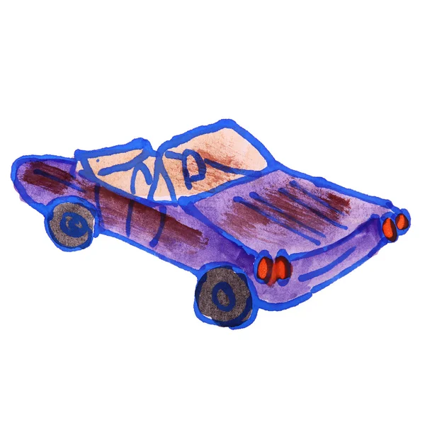 Drawing cartoon kids watercolor convertible on a white backgroun — Stock Photo, Image