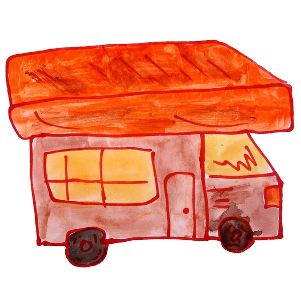 Drawing cartoon kids watercolor motorhome on white background — Stock Photo, Image