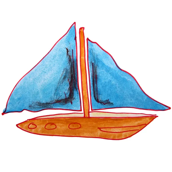 Desenho desenhos animados crianças aquarela veleiro no fundo branco — Fotografia de Stock