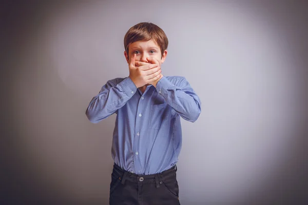 Teenager boy  years of European appearance surprised closed — Stock Photo, Image