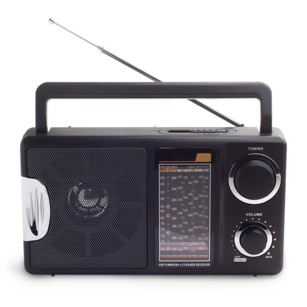 Rádio vintage preto para ouvir ondas de estação isolados — Fotografia de Stock