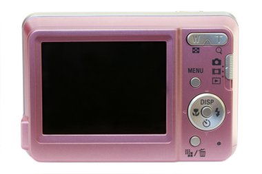 Beyaz arka plan üzerinde izole mor küçük fotoğraf makinesi
