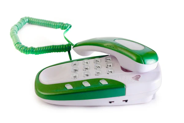 Téléphone vert isolé sur fond de wchite — Photo