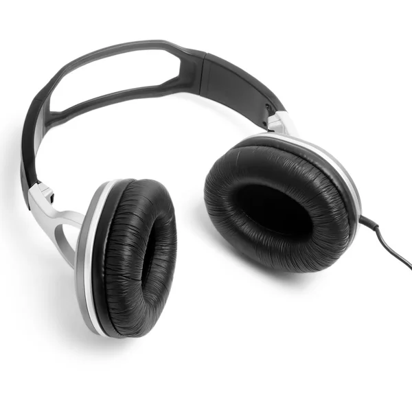 Fones de ouvido preto isolado fundo branco — Fotografia de Stock