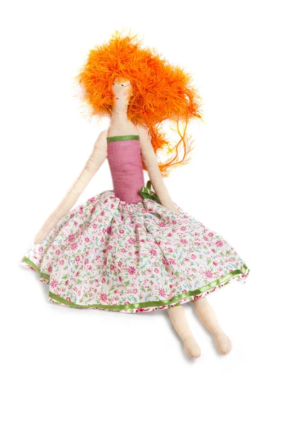 自制的红布玩具孤立的女孩 wchite — 图库照片