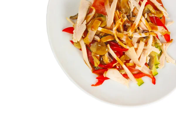 Beyaz arka plan üzerinde izole et domates mantar yemek salatalık — Stok fotoğraf