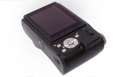 Beyaz arka plan üzerinde izole siyah cifrofoj küçük fotoğraf makinesi