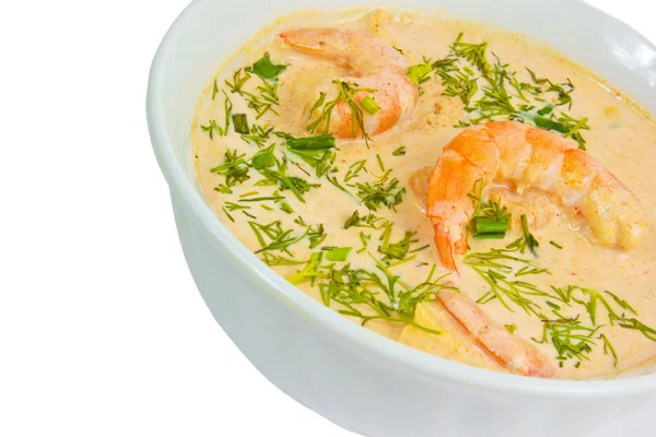 Krevety jídlo polévka Koprová v misce izolovaných na bílém pozadí clipp — Stock fotografie