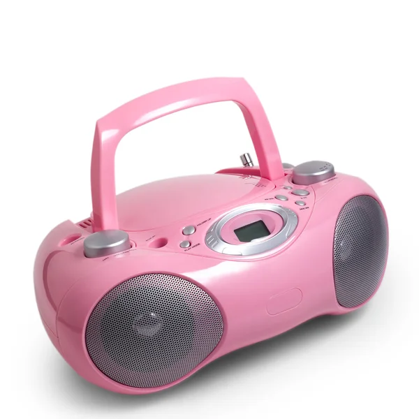 Stereo cd pink mp3 radio cassette recorder is isolated on a whit — Stock Photo, Image