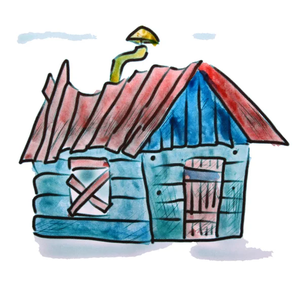 Aquarel huis pijp rood blauw cartoon figuur, geïsoleerd op witte achtergrond — Stockfoto