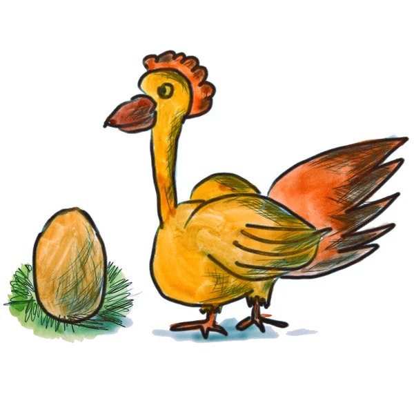 Akvarell madár tojás narancssárga rajzfilm figura, elszigetelt fehér background — Stock Fotó