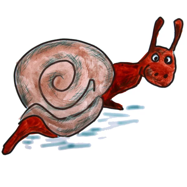 Watercolor red snail cartoon drawing isolated on a white background — Stock Photo, Image