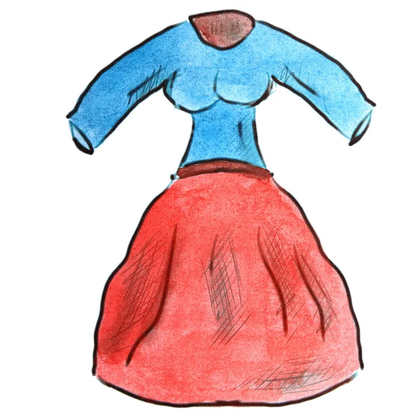 Akwarela sukienka kreskówka niebieski postać, na białym tle — Zdjęcie stockowe