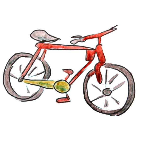 Watercolor cartoon drawing red bicycle isolated on white background — Stock Photo, Image