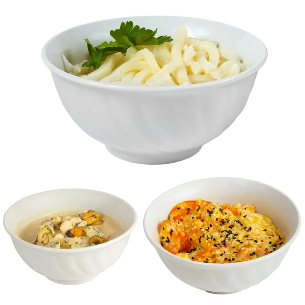 Set pasta and plate isolated isolated on white background — Stock Photo, Image