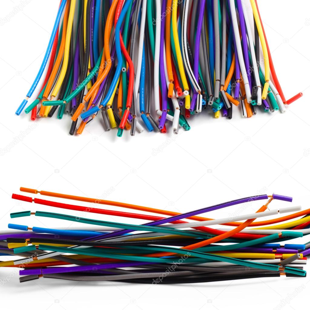 set colored wires isolated white background