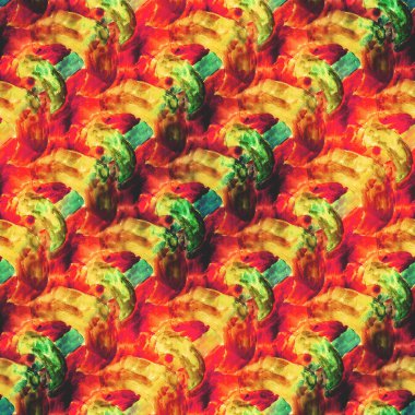 dokulu style paletini resim kırmızı, yeşil çerçeve suluboya seaml