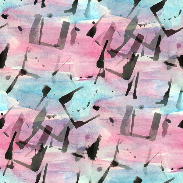 Vintage black, blue, pink pattern design seamless watercolor tex — Stock Photo, Image