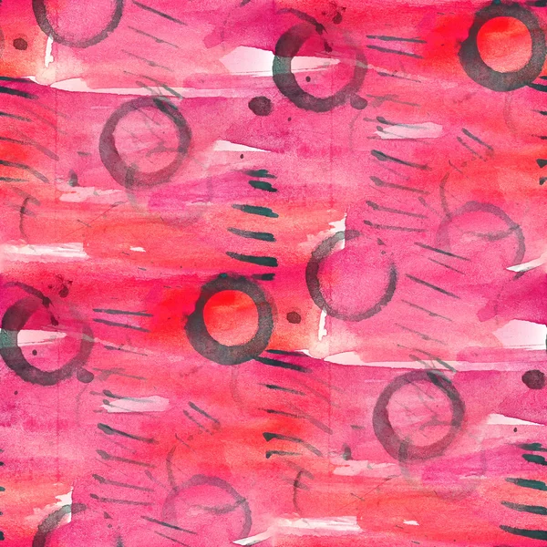 Vintage-Muster rosa, rot, schwarzes Design nahtloser Text in Aquarell — Stockfoto