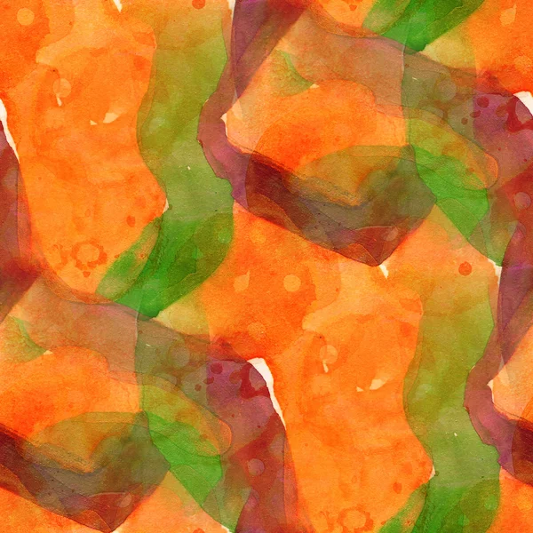 Patroon ontwerp groen, oranje naadloze aquarel texture backgro패턴 디자인 녹색, 오렌지 원활한 수채화 질감 backgro — Stockfoto