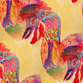 Картина, постер, плакат, фотообои "blots colorful rooster watercolor painting seamless background", артикул 65466805