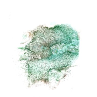 Mürekkep lekesi yeşil sıçramak arka plan üzerinde beyaz el painte izole