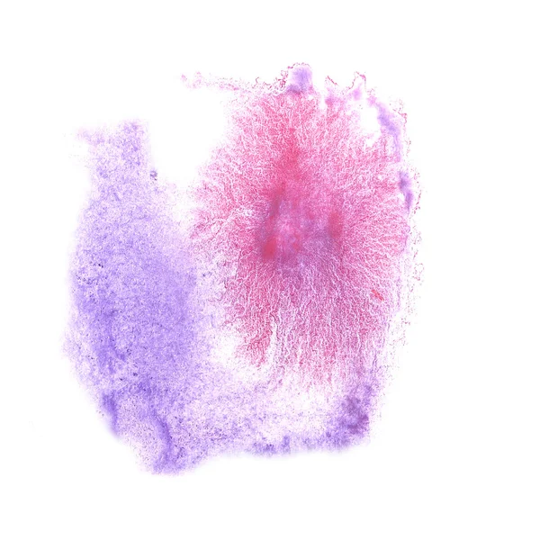 Inkoust, růžová, fialová skvrna postříkat pozadí izolované na bílém ruku — Stock fotografie