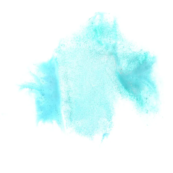 Ink turquoise blot splatter background isolated on white hand pa — Stock Photo, Image