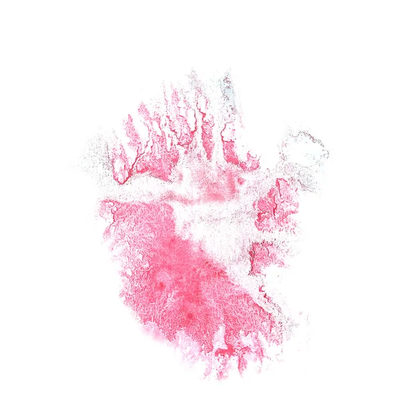 Tache d'encre fond éclaboussé rose isolé sur blanc peint à la main — Photo