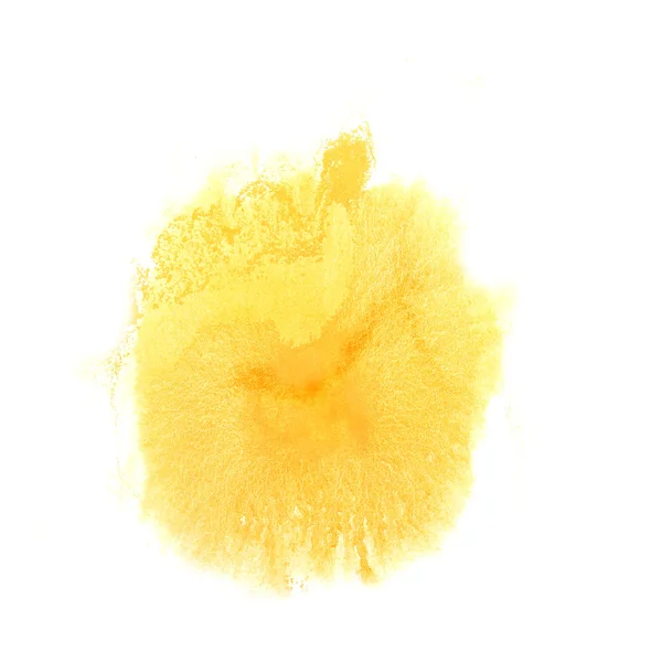 Tache d'encre éclaboussure fond jaune isolé sur peinture blanche à la main — Photo