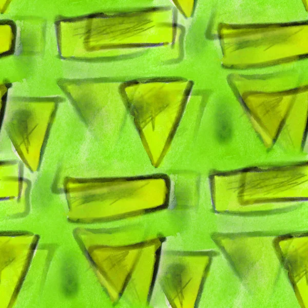 Vlekken aquarel groene driehoek strepen schilderij naadloze backgr — Stockfoto