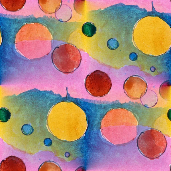Manchas círculos coloridos aquarela pintura sem costura fundo — Fotografia de Stock
