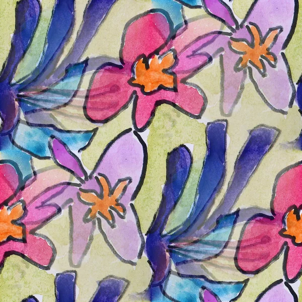 Manchas flores aquarela pintura sem costura fundo — Fotografia de Stock