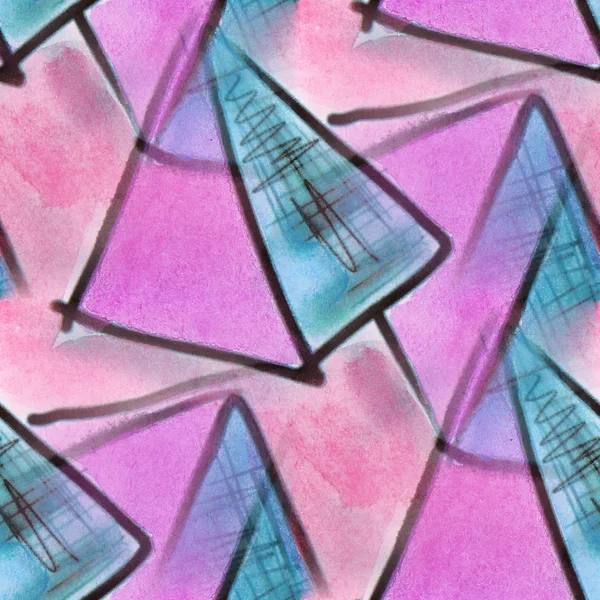 Blots violet et bleu triangles aquarelle peinture sans couture bac — Photo