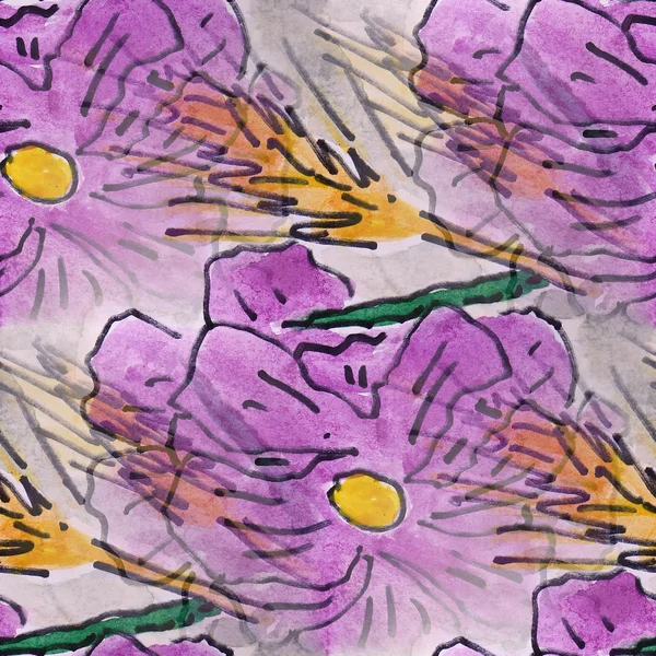 Plamami fioletowy kwiat akwarela bezszwowe tło — Zdjęcie stockowe