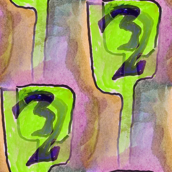 Manchas verdes números aquarela pintura sem costura fundo — Fotografia de Stock