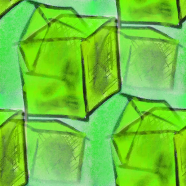 Болти зелені квадрати акварельний живопис безшовний фон — стокове фото