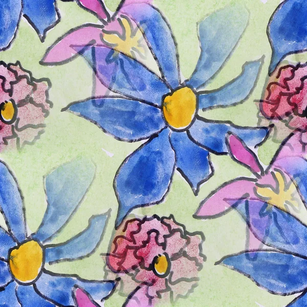 Blot barevné květy akvarelu bezešvé pozadí — Stock fotografie