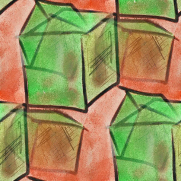 Blots green and gray squares watercolor painting seamless backgr — Stock Photo, Image