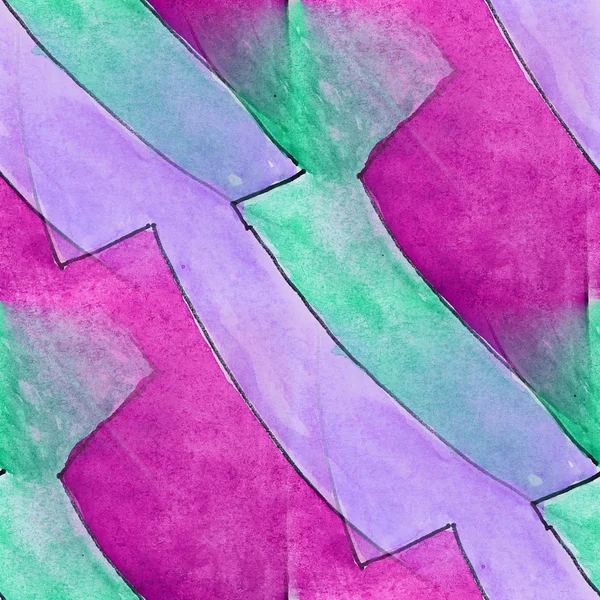 墨水紫色，绿色箭头水彩画无缝酒泉 — 图库照片
