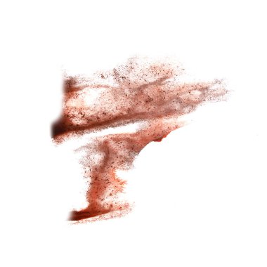 Mürekkep lekesi kahverengi sıçramak arka plan üzerinde beyaz el painte izole