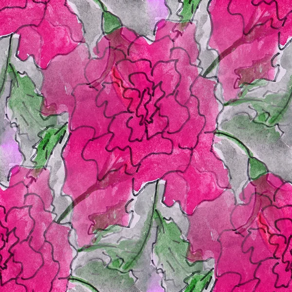 Plamami rose roślina akwarela malarstwo bezszwowe tło — Zdjęcie stockowe