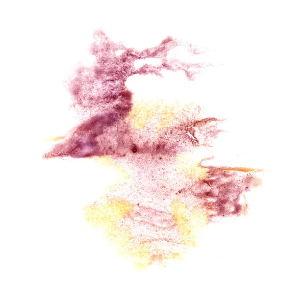 Ink blot burgundy, yellow splatter background isolated on white — Stock Photo, Image