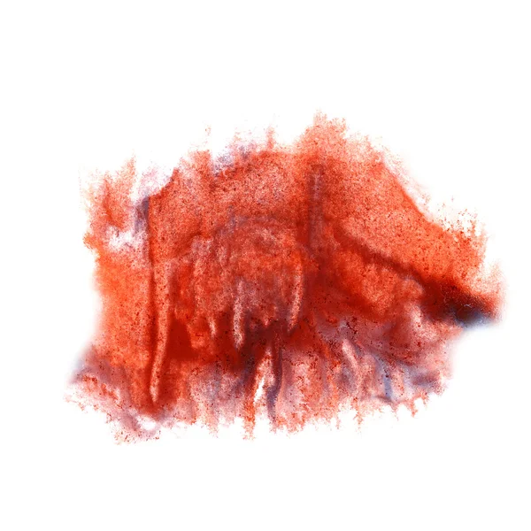 Tache d'encre cerise, fond éclaboussé lilas isolé sur han blanc — Photo