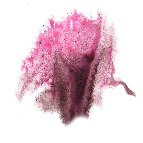 Inkoust blot růžový, černý splatter pozadí izolovaných na bílém ruku — Stock fotografie