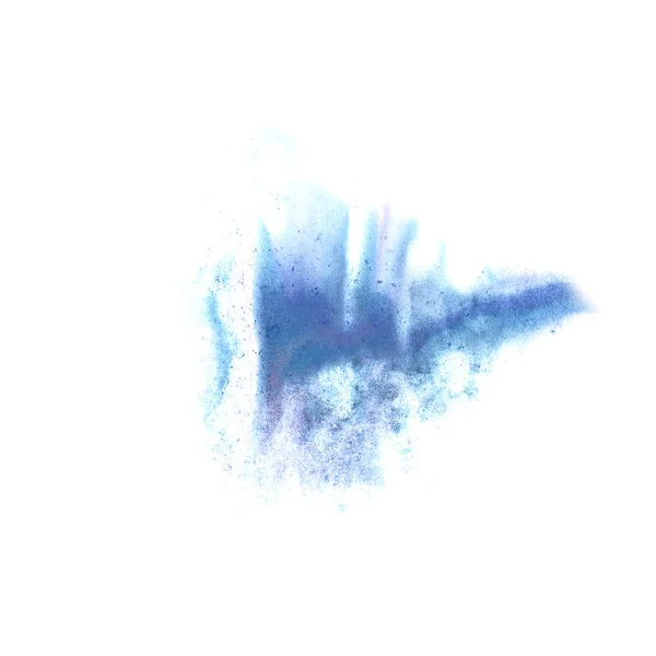 Mancha de tinta salpicadura fondo azul aislado en blanco pintado a mano — Foto de Stock