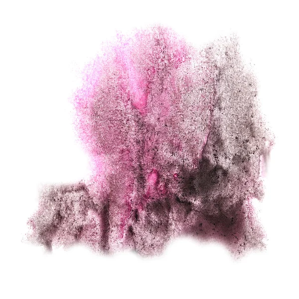 Ink blot splatter pink,  black background isolated on white hand — Stock Photo, Image