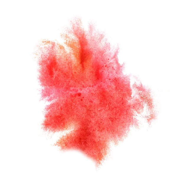 Blekkflekkflekk rosa, gul bakgrunn isolert på hvit hånd – stockfoto