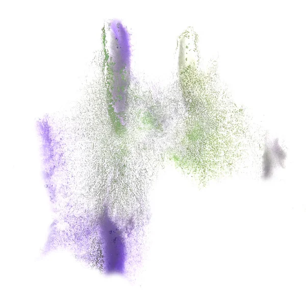 Ink green, lilac blot splatter background isolated on white hand — Stock Photo, Image