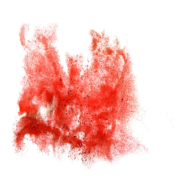 Tinta vermelho blot splatter fundo isolado na mão branca pintada — Fotografia de Stock